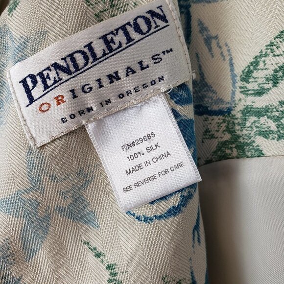 Pendleton Woven Silk Midi Dress Vtg Y2K Khaki Floral Modest Jumper Size M - Picture 7 of 8